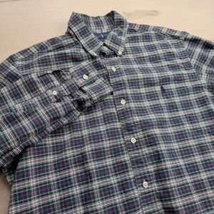 Ralph Lauren Shirt‎ Mens L Plaid Button Down Green Blue Long Sleeve Pony Classic